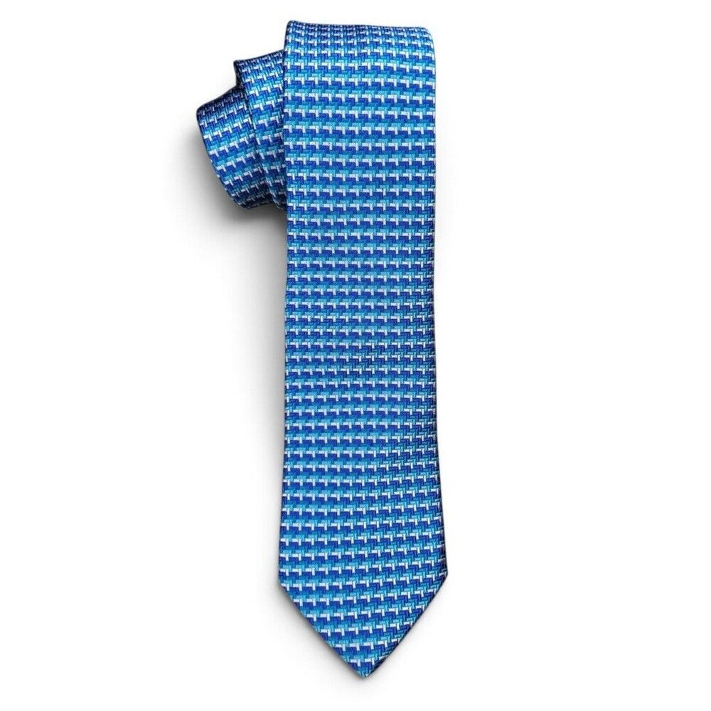 NWT Ted Baker 100% Silk Made in Italy Men's Blue Aqua Geometric Woven Necktie
